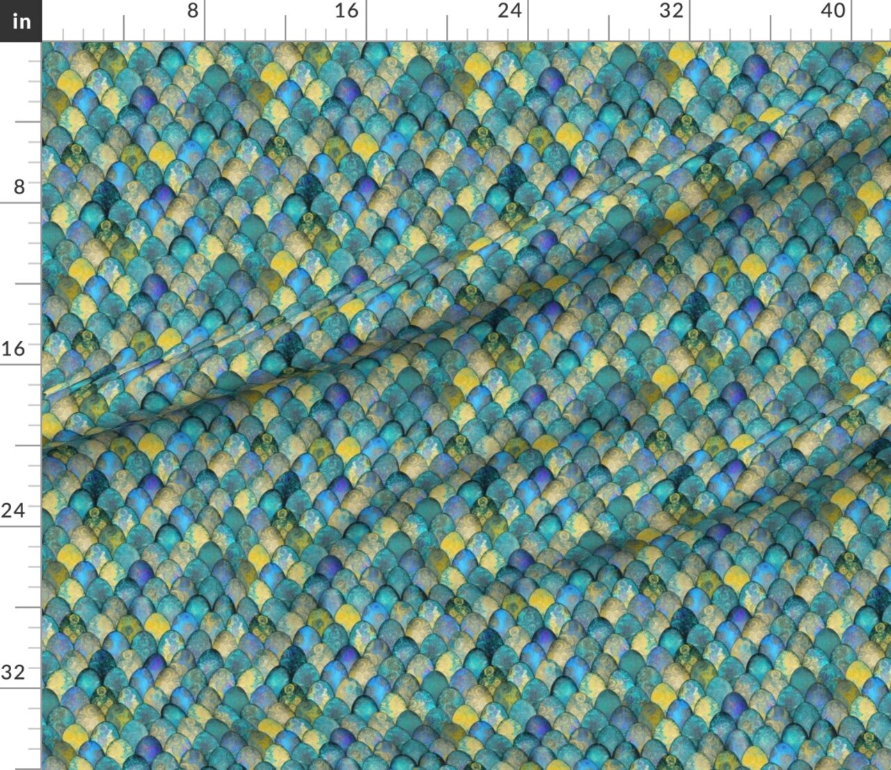 Mermaid Turquoise Goldfish Dragon Ocean Fish Scales Easter Custom Printed Fabric by Spoonflower Various Fabrics by the Yard or Fat Quarter